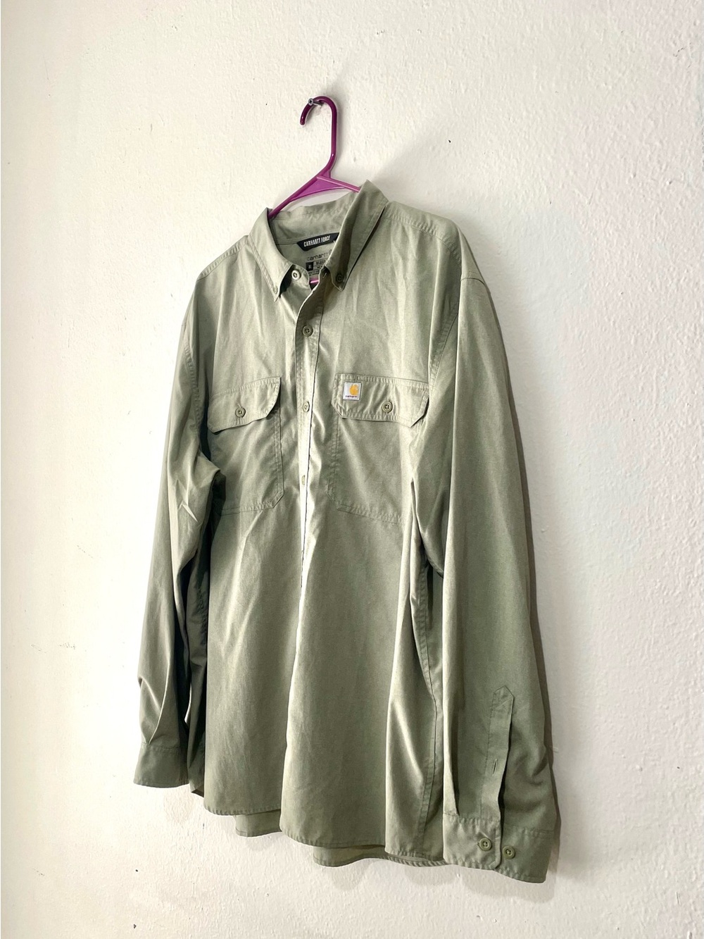 Carhartt Force Button Down Long Sleeve Shirt Mens XL Sage Green EUC - Picture 2 of 6